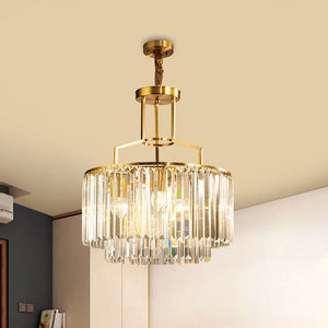 Prismatic Crystal Brass Chandelier - Modern 3-Bulb Hanging Light